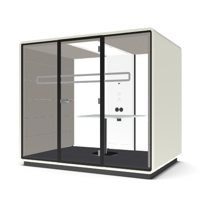 hushoffice  Meet L Pod (2 Modules), White case, White middle column, Frosted glass, Icycle petrus lumbar support and armrest, Flame retardant foam, An