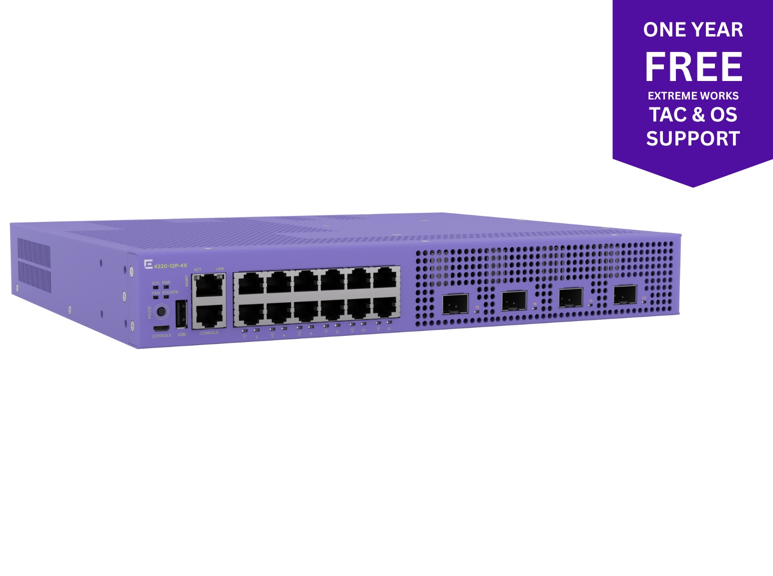 Extreme Networks 4220 12-Port PoE+ Switch + ExtremeWorks (97000) TAC/OS 1 Year Support