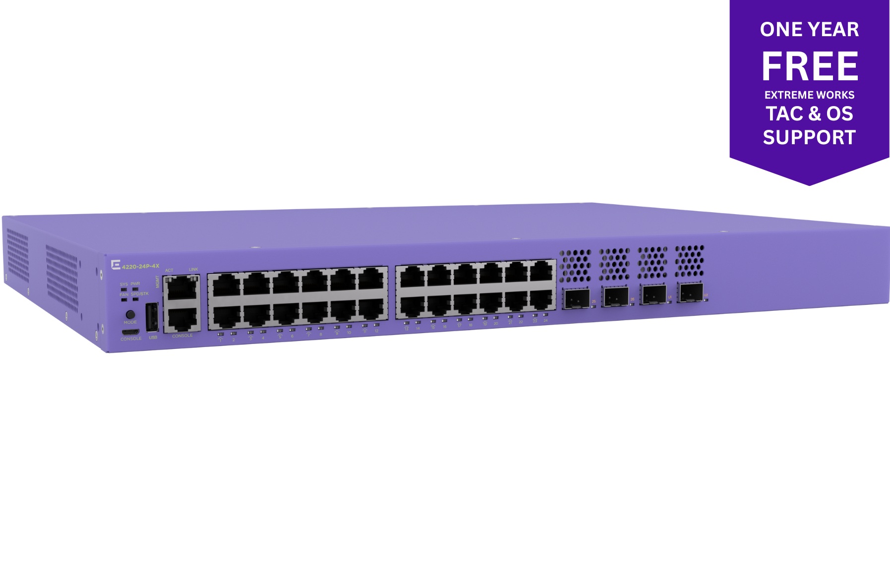 Extreme Networks 4220 24-Port PoE+ Switch + ExtremeWorks (97000) TAC/OS 1 Year Support