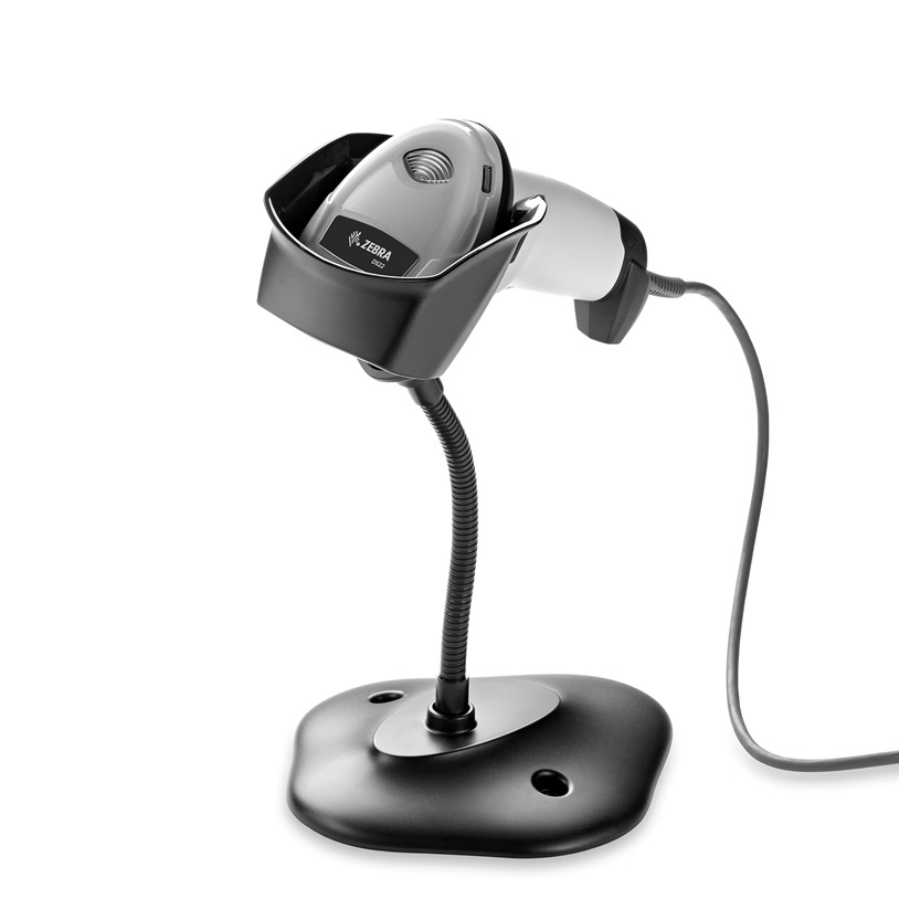 Zebra DS2208 White Standard Range 1D/2D Handheld Corded Barcode Scanner Kit – Scanner, Shielded USB Cable & Stand Included