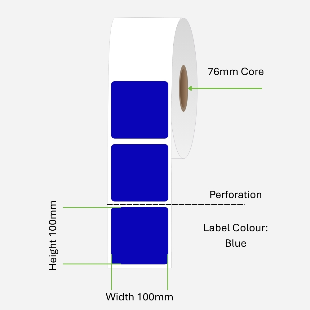 LABEL THERM FREEZER 100X100 1450R 76MM PERF BLUE