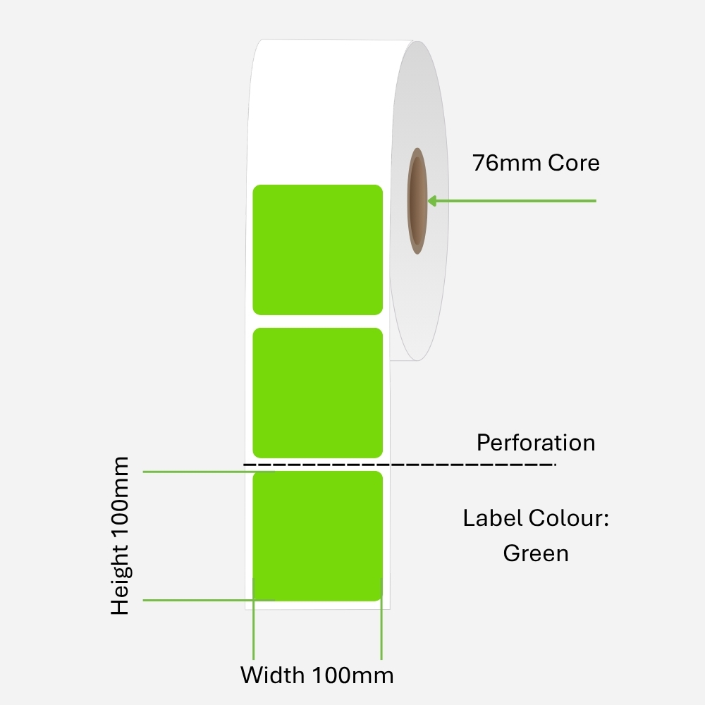 LABEL THERM FREEZER 100X100 1450R 76MM PERF GREEN