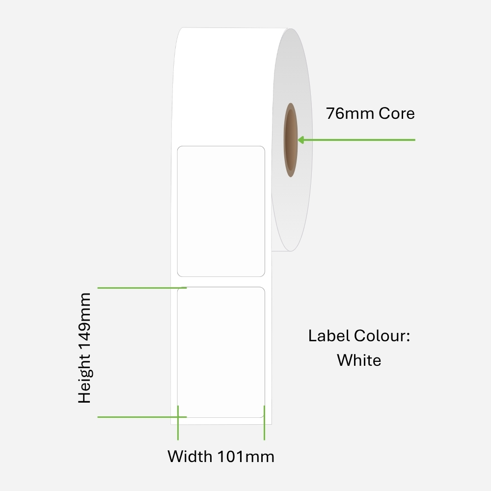 LABEL THERMAL PERMANENT ADHESIVE 101MM X 149MM 1 LABEL ACROSS 1000 PER ROLL LARGE CORE