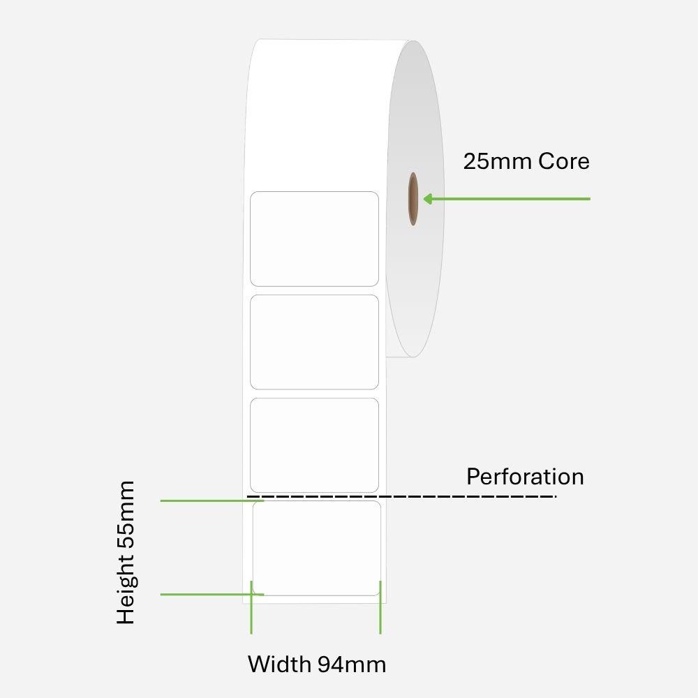LABEL THERM PERM 55X94 500/R 25MM DIECUT-ON-LINER