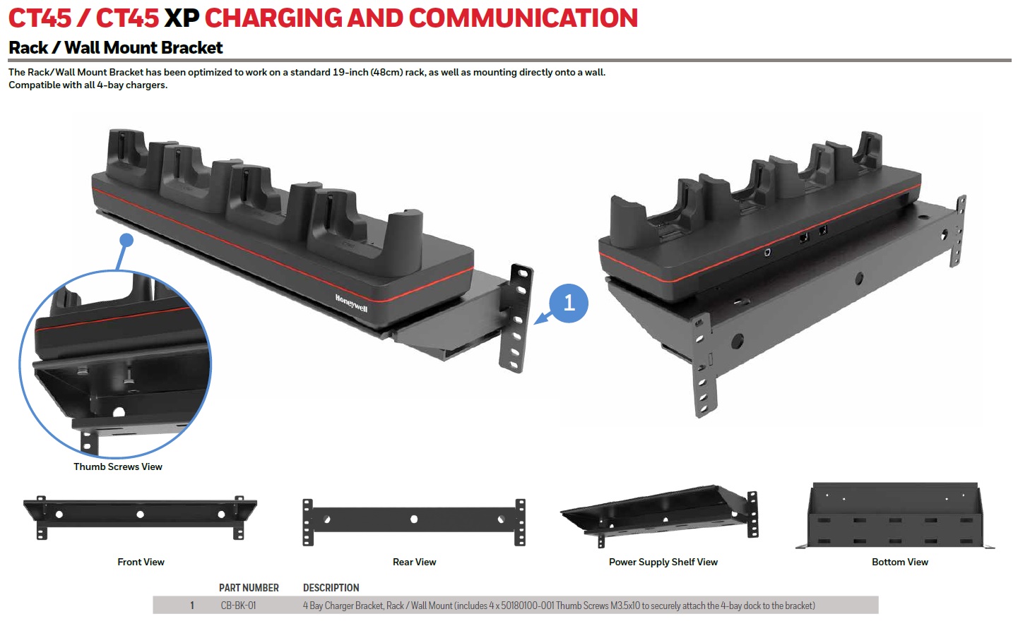 HONEYWELL BRACKET RACK MOUNT CT45 4-BAY CHARGER