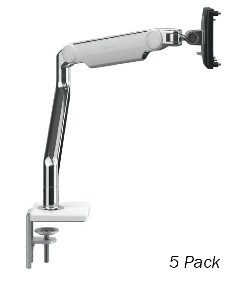Humanscale M2.1 Single Monitor Arm using an Angled/Dynamic arm link, Clamp Mount in Polished Aluminium with White Trim - 5PACK