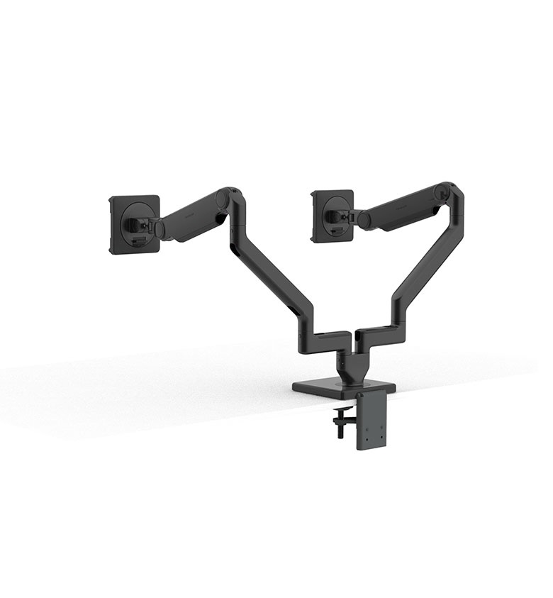 Humanscale M2.1 Dual Monitor Arm using 4"Straight/Angled/Dynamic arm links, Clamp Mount in Black