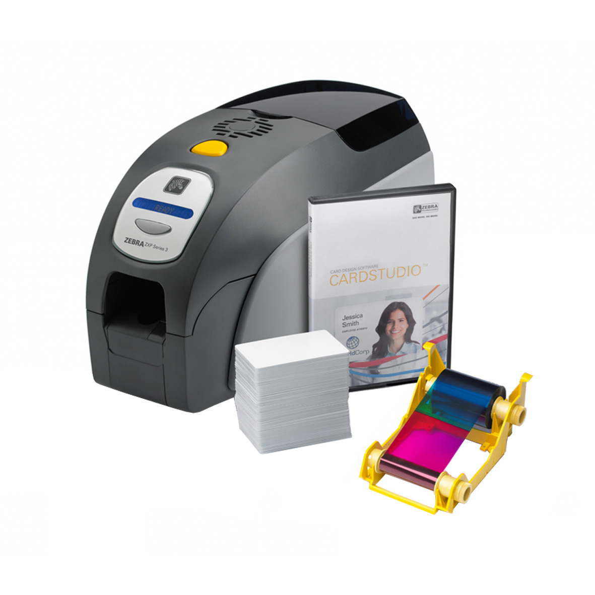 ZEBRA ZXP3 ETH YMCKO CARD STUDIO + CARDS WHI 100